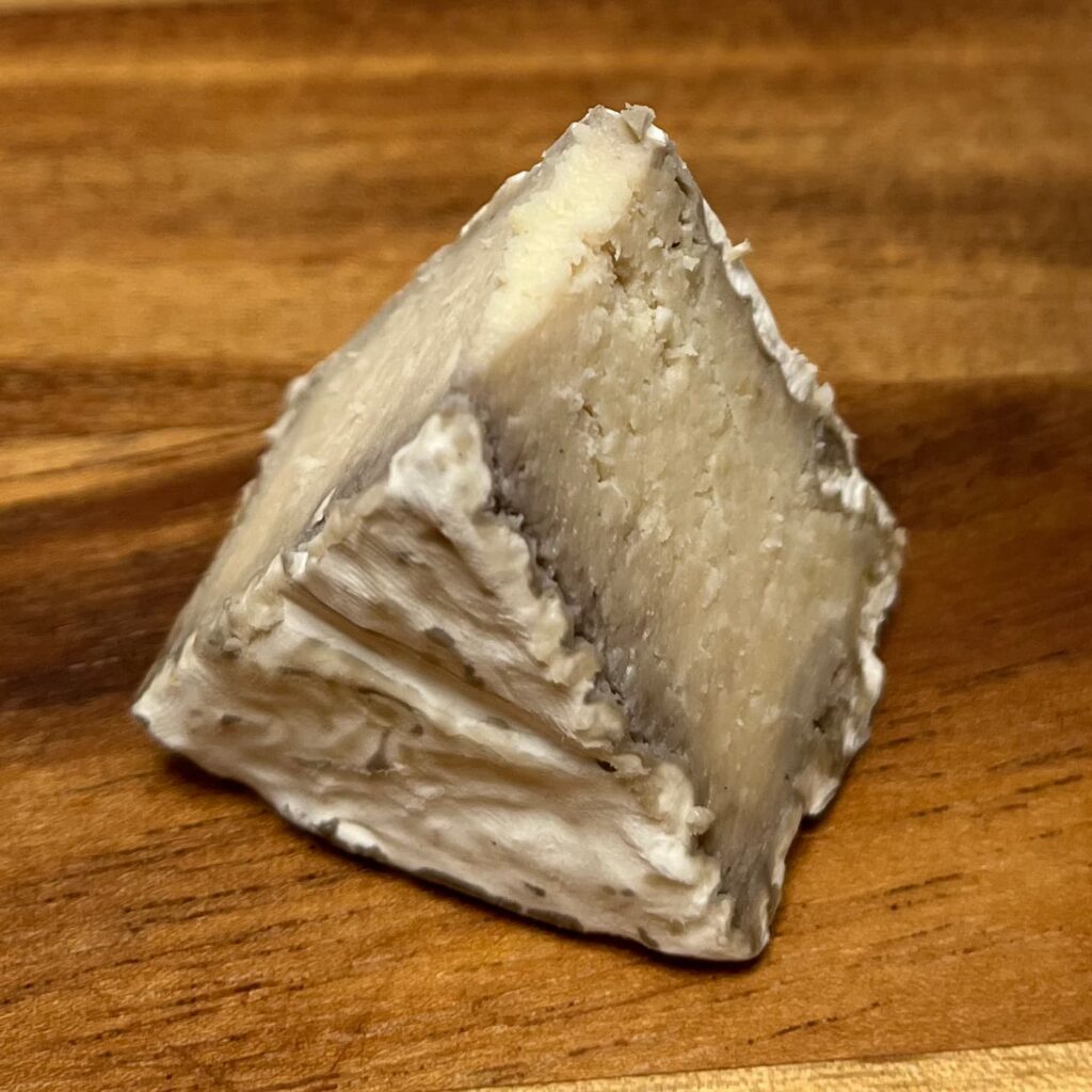 Close up of wedge of Camelia vegan cheese by Casa del fermentino