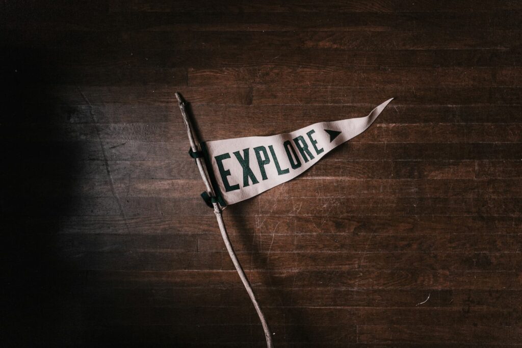 Flag with the word "explore"