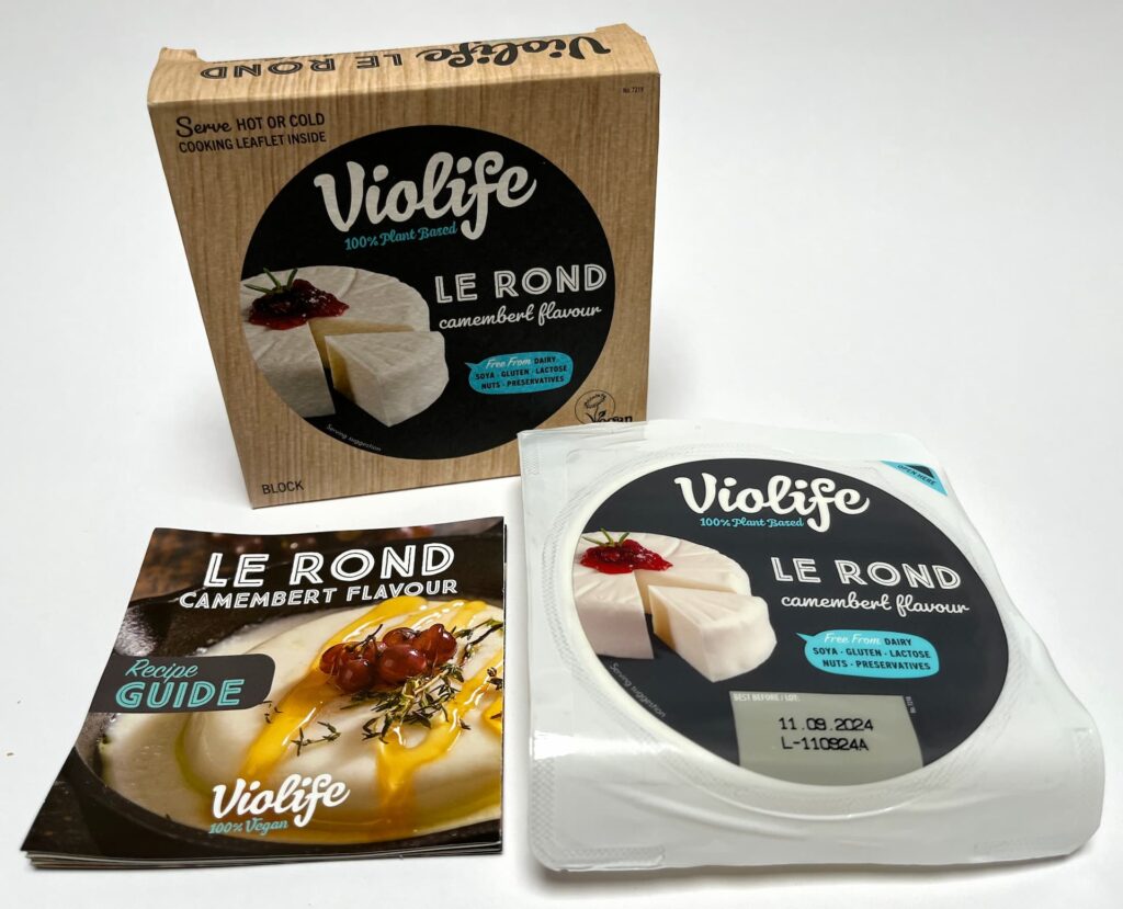 Packaging components of Le Rond vegan cheese by Violife