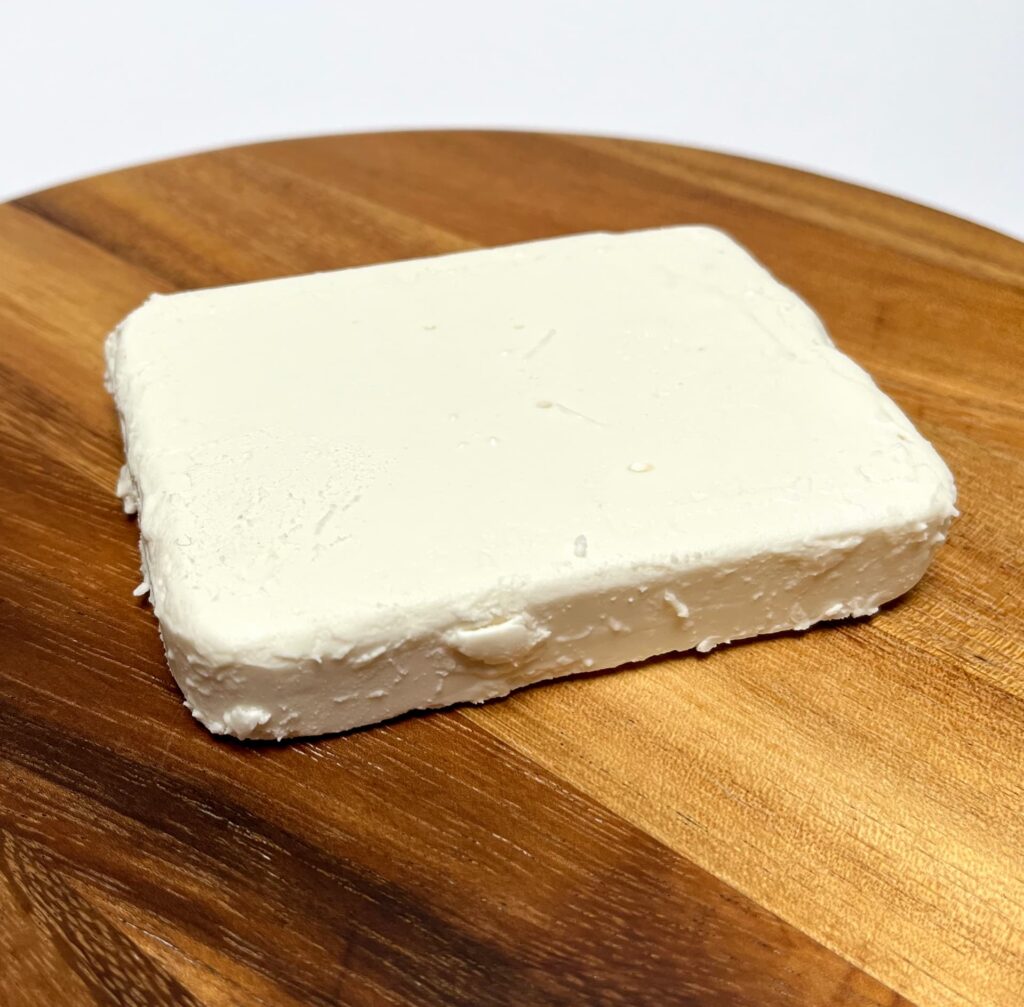 Top view of feta-like vegan cheese by Simply-V