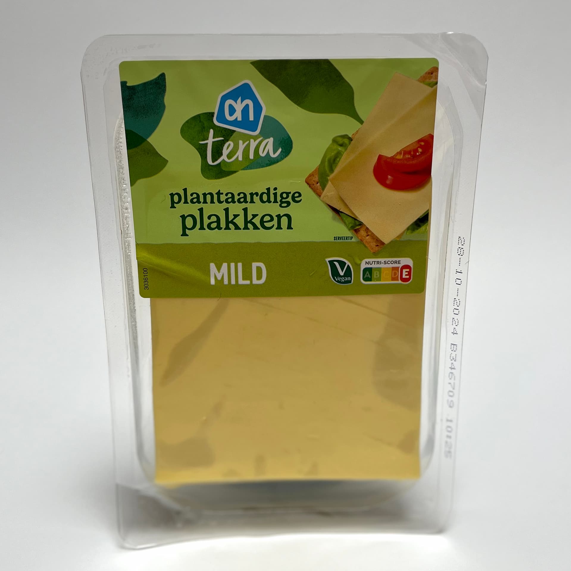 Front of packaging of Mild slices vegan cheese by AH Terra