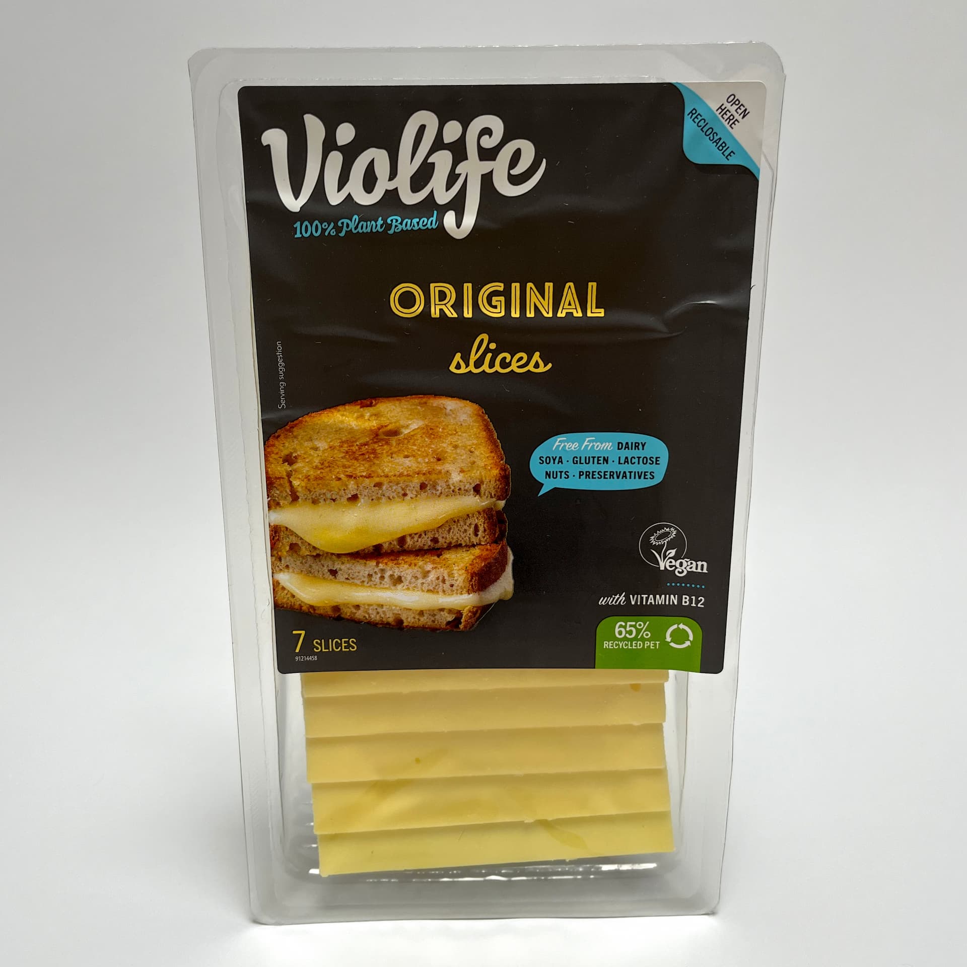 Front of packaging of Original slices vegan cheese by Violife