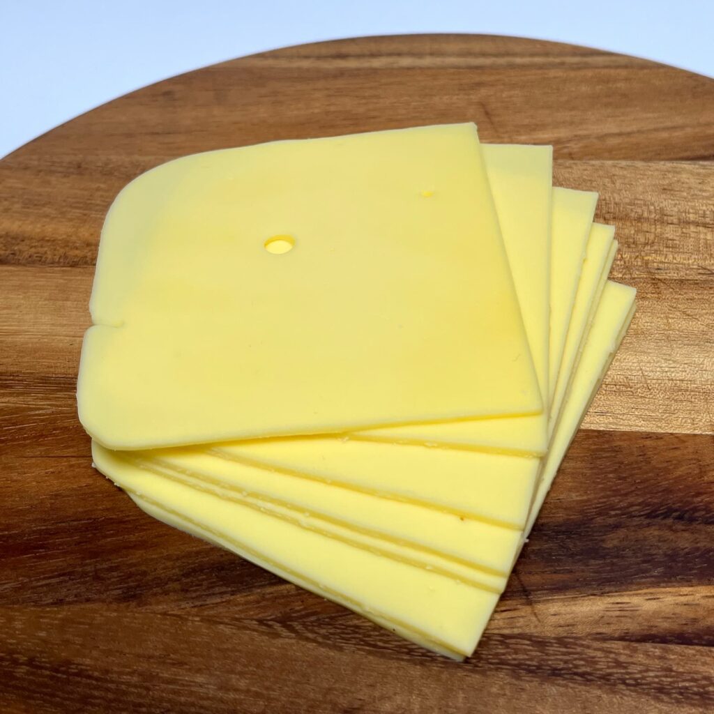 Top view of twisted stack of Original slices vegan cheese by Violife