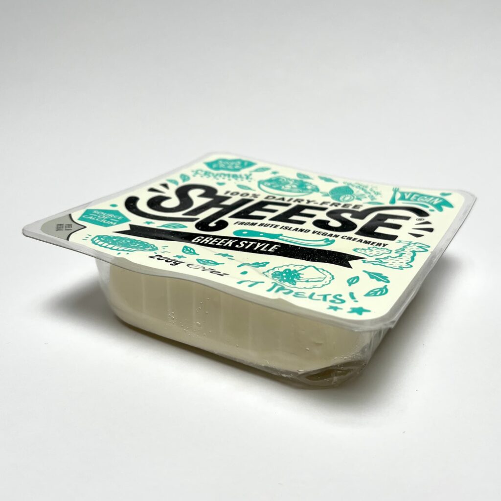 Packaging of Sheese Greek Style vegan cheese by Bute Island